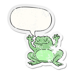 cartoon frog and speech bubble distressed sticker