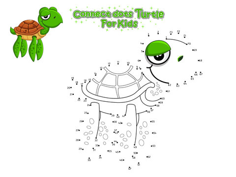 Vector Connect The Dots and Draw Cute Cartoon Turtle. Educational Game for Kids. Vector Illustration With Cartoon Style Funny Sea Animal
