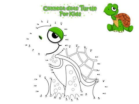 Vector Connect The Dots and Draw Cute Cartoon Turtle. Educational Game for Kids. Vector Illustration With Cartoon Style Funny Sea Animal