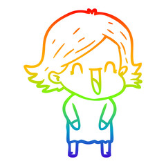 rainbow gradient line drawing cartoon laughing woman