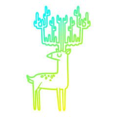 cold gradient line drawing cartoon stag with huge antlers
