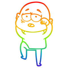 Obraz premium rainbow gradient line drawing cartoon tired bald man