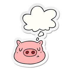 cartoon pig face and thought bubble as a printed sticker