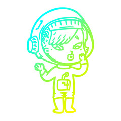cold gradient line drawing cartoon astronaut woman