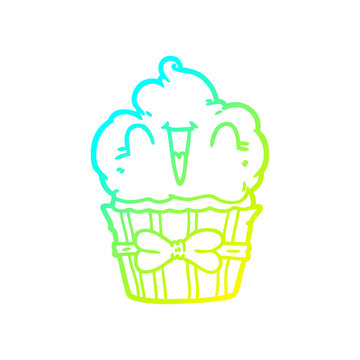 cold gradient line drawing happy cartoon cupcake