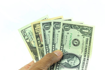 hand and dollar isolated on white background