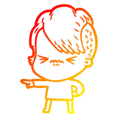 warm gradient line drawing cartoon annoyed hipster girl