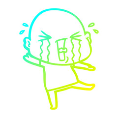 cold gradient line drawing cartoon crying bald man