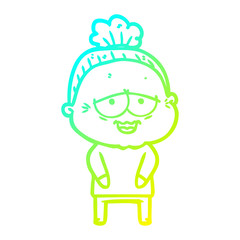 cold gradient line drawing cartoon happy old lady