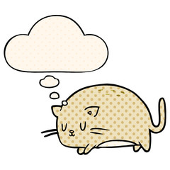 cute cartoon cat and thought bubble in comic book style