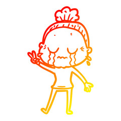 warm gradient line drawing cartoon crying old lady
