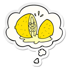 cartoon cut lemon and thought bubble as a printed sticker
