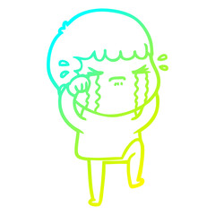 cold gradient line drawing cartoon man crying