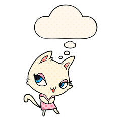 cartoon female cat and thought bubble in comic book style