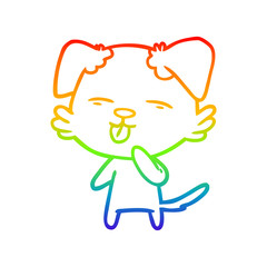rainbow gradient line drawing cartoon dog sticking out tongue