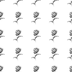Seamless hand drawn pattern of abstract rose flowers isolated on white background. Vector floral illustration. Cute doodle modern isolated pop art elements. Outline.