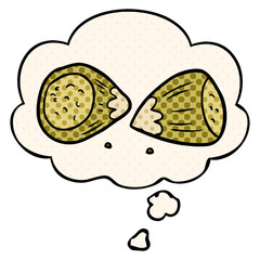 cartoon hazelnuts and thought bubble in comic book style
