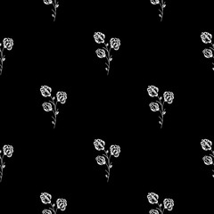 Seamless hand drawn pattern of abstract blackberry isolated on black background. Vector floral illustration. Cute doodle modern isolated pop art elements. Outline
