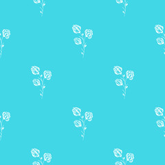 Seamless hand drawn pattern of abstract blackberry isolated on blue background. Vector floral illustration. Cute doodle modern isolated pop art elements. Outline
