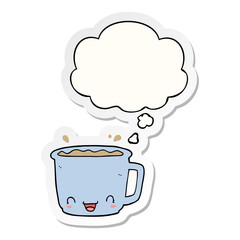 cartoon cup of coffee and thought bubble as a printed sticker