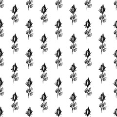 Seamless freehand pattern of abstract rose flowers isolated on white background. Vector floral illustration. Cute doodle modern isolated pop art elements. Outline.