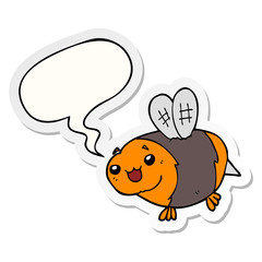 funny cartoon bee and speech bubble sticker
