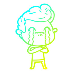 cold gradient line drawing cartoon man crying