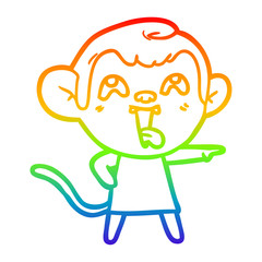 rainbow gradient line drawing crazy cartoon monkey in dress