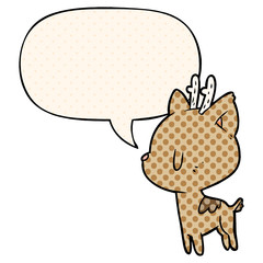 cute cartoon deer and speech bubble in comic book style