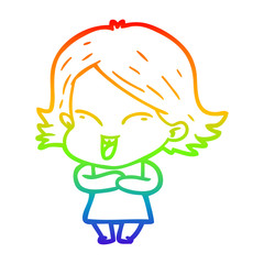 Obraz premium rainbow gradient line drawing happy cartoon girl