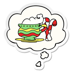cartoon christmas cocoa and thought bubble as a printed sticker