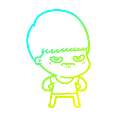 cold gradient line drawing annoyed cartoon boy