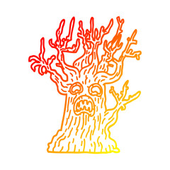 warm gradient line drawing cartoon spooky tree