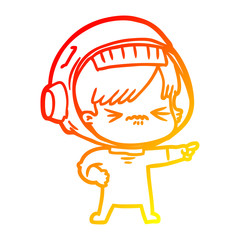 warm gradient line drawing cartoon astronaut woman