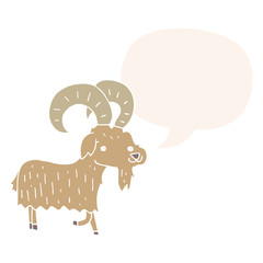 cartoon goat and speech bubble in retro style