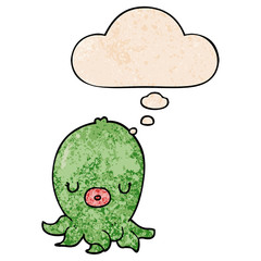 cartoon octopus and thought bubble in grunge texture pattern style