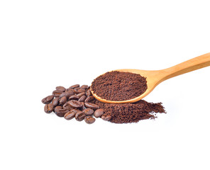 coffee bean and power on white background