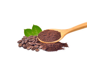 coffee bean and power on white background