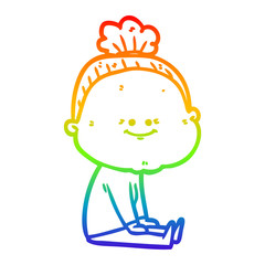 rainbow gradient line drawing cartoon happy old woman