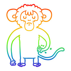 rainbow gradient line drawing cartoon monkey scratching