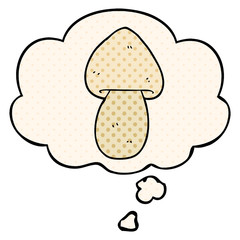 cartoon mushroom and thought bubble in comic book style