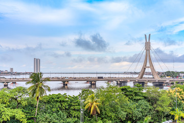 Ponte Encanta Moca, Enchanted lady Bridge, and Capibaribe river view from Shopping Rio Mar, Recife,...