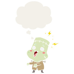 cartoon undead monster man and thought bubble in retro style