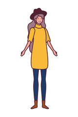 young woman standing on white background