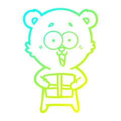 cold gradient line drawing laughing teddy  bear with christmas present