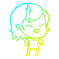 cold gradient line drawing cartoon laughing vampire girl