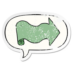 cartoon arrow and speech bubble distressed sticker