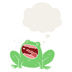 cartoon frog shouting and thought bubble in retro style