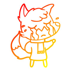 warm gradient line drawing crying fox cartoon