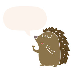 cartoon hedgehog and speech bubble in retro style